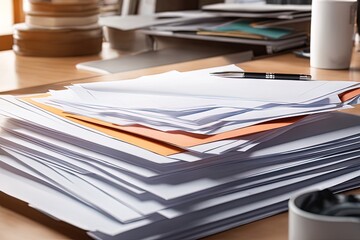 office workplace with documents office workplace with documents stack of paper on table in office