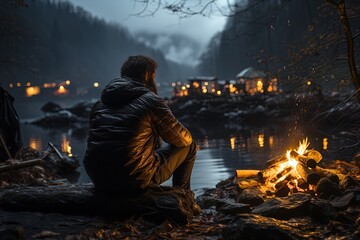 Under the canopy of a million stars, a backpacker enjoys the simplicity of campfire warmth and the grandeur of the night sky