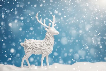 reindeer with snow background. winter holiday background. merry christmas and happy new year card.christmas card. christmas background with a deer and a white snowflake.reindeer with snow background.