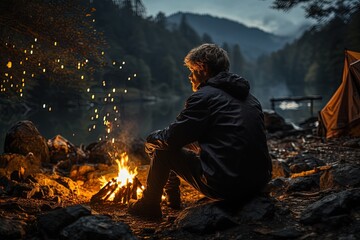 A backpacker's dream night - sitting by the campfire, they lose themselves in the brilliance of the starry heavens