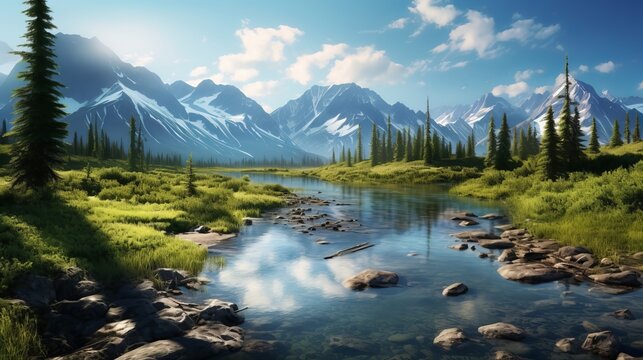beautiful view, alaska, bright sunlight, stunning nature, professional photography, 16:9