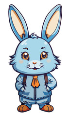 Cute Rabbit Dressed in Charming Clothes, isolated illustration with transparent background