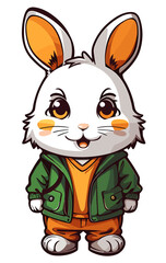 Cute Rabbit in Clothing, isolated illustration with transparent background