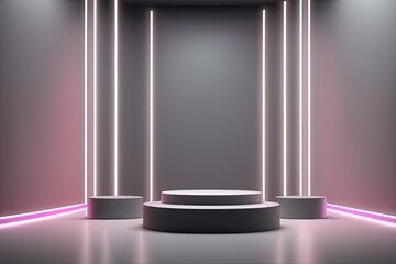 empty studio stage with neon lights. modern futuristic background. 3d rendering illustration empty studio stage with neon lights. modern futuristic background. 3d rendering illustration 3d stage neon