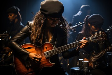 Obraz premium Guitarist at a concert performing