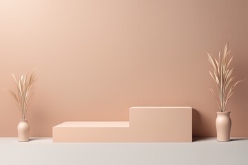 modern minimal interior scene. 3d render, 3d illustration empty minimal podium with pink and brown color background. minimal scene. 3d rendering.modern minimal interior scene. 3d render, 3d illust