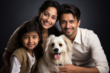 Indian family portrait with pet dog