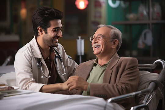 Indian doctor with patient in hospital or clinic