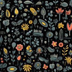 Chalk doodles colorful abstract repeat pattern
