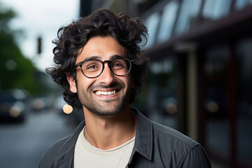 Indian man wears eyeglasses, happy expressions