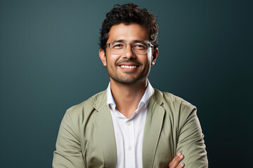 Fototapeta premium Indian man wears eyeglasses, happy expressions