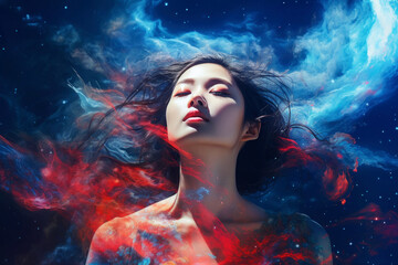 Woman and space. Asian woman art portret