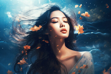 Woman and space. Asian woman art portret - obrazy, fototapety, plakaty