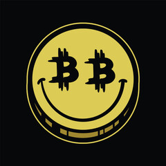 Vector Bitcoin eyes emoticon Streetwear Cartoon Illustration