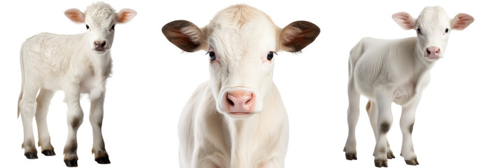 White calf collection (portrait, standing), animal bundle isolated on a transparent background