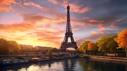 Fototapeta na wymiar Beautiful view of Eiffel Tower in Paris with sunset