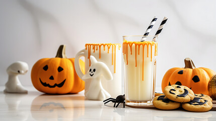 Composition with tasty cookies candies straws for halloween