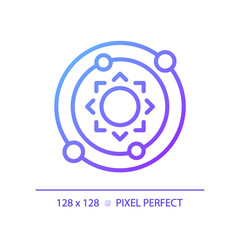 Solar system pixel perfect gradient linear vector icon. Celestial bodies. Milky way. Planetary orbit. Space exploration. Thin line color symbol. Modern style pictogram. Vector isolated outline drawing