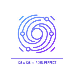Galaxy pixel perfect gradient linear vector icon. Black hole. Cosmic dust. Dark matter. Star formation. Space science. Thin line color symbol. Modern style pictogram. Vector isolated outline drawing