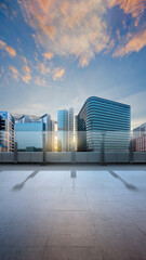 Rooftop patio with a view of the skyscrapers