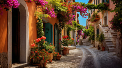 Floral street in central Italy in the small Umbrian