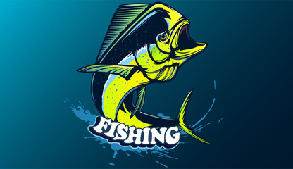 Mahi mahi emblem. Mahi fishing vector illustration. Healthy food. Saltwater fishing. Dolphin fish.