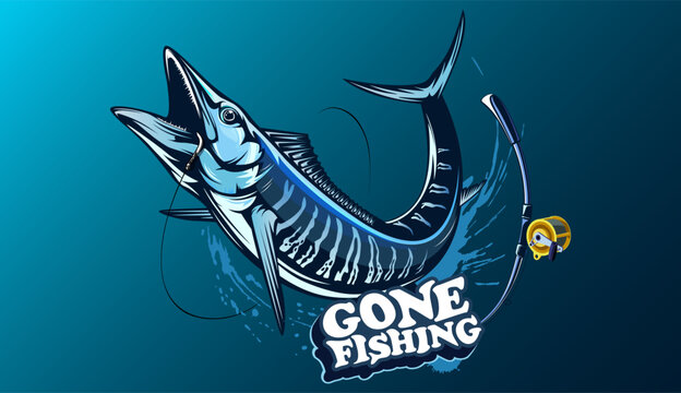 Vector Illustration of a wahoo. Acanthocybium solandri. A scombrid fish jumping up viewed from the side set on isolated white background done in retro style.