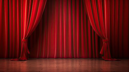 Red stage drapes with red curtains, realistic vector illustration. banner copy space, ai generative