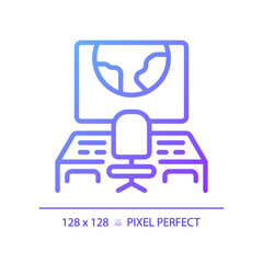 Mission control pixel perfect gradient linear vector icon. Space ship. Spacecraft cabin. Monitoring center. Thin line color symbol. Modern style pictogram. Vector isolated outline drawing