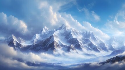 Obraz premium Mountain Landscape with Cloudy Sky majestic mountain sky background with clouds Sky Background Majestic Cloudy Mountain View AI Generative