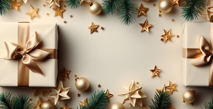 Beautiful Christmas gift box top view - AI generated image