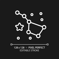Constellation pixel perfect white linear icon for dark theme. Night sky. Star chart. Big dipper. Celestial navigation. Thin line illustration. Isolated symbol for night mode. Editable stroke