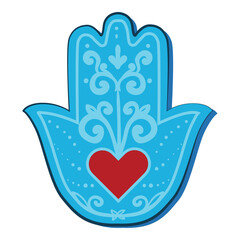 Blue hamsa hand with a heart