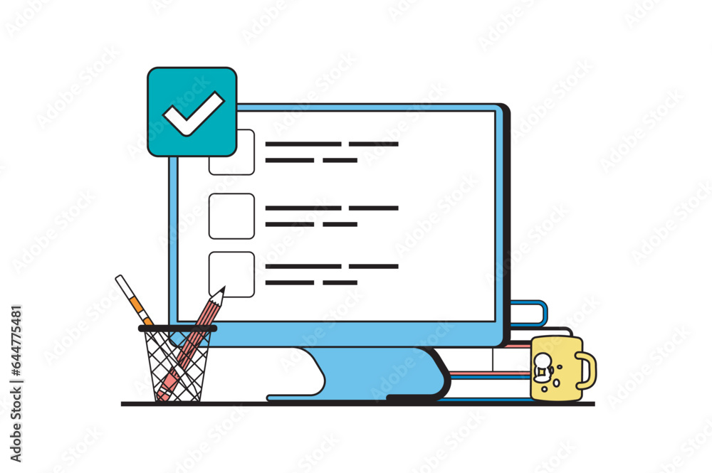 Aufkleber Online survey concept with people scene in flat web design. User experience and customer feedback in digital questionnaire checklist. Vector illustration for social media banner, marketing material.