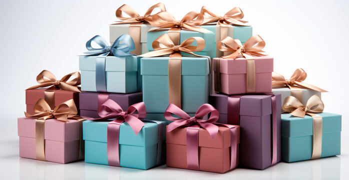 Beautiful Christmas gift box on white background - AI generated image