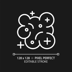 Nebula pixel perfect white linear icon for dark theme. Stellar system. Star formation. Milky way. Cosmic dust. Outer space. Thin line illustration. Isolated symbol for night mode. Editable stroke