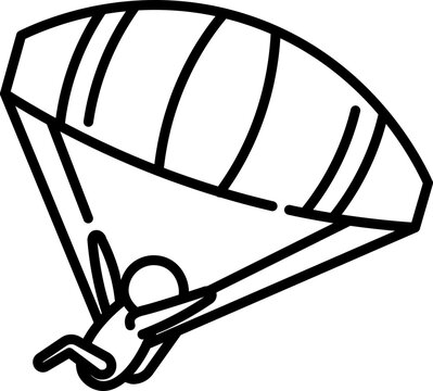 Human Skydiving Or Parachuting Icon in Black Line Art.