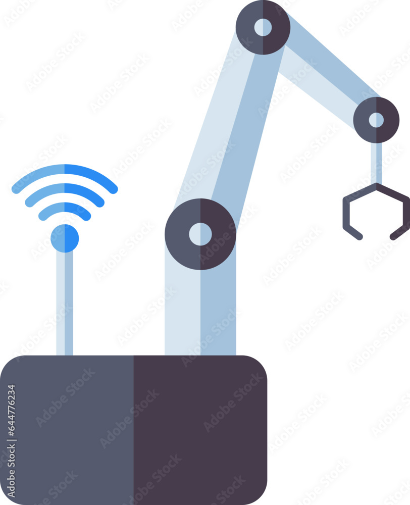 Poster flat style robotic arm connected wifi signal icon or symbol.