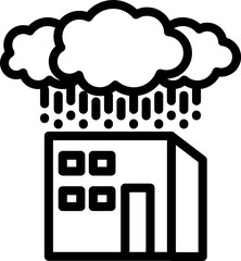 Line art illustration of Rsvgning cloud in cityscape building icon.