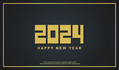2024 Happy new year. with gold line on black background