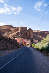 Single road through the mountains in Dades Gorge Morocco during sunset