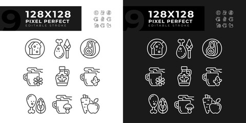 Pixel perfect dark and light icons set of allergen free, editable thin linear illustration.