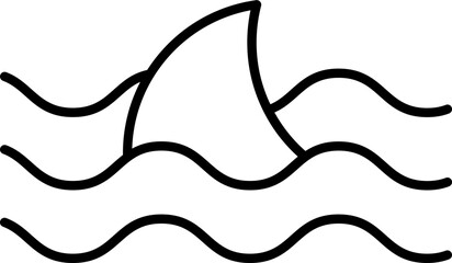 Line art illustration of Shark fish in water icon.