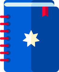 Star symbol on book icon in red and blue color.