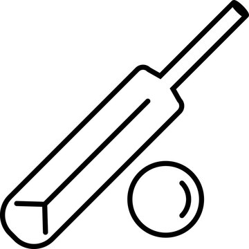 Cricket bat and ball icon in line art.