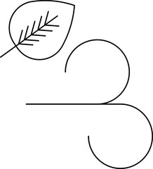 Blowing or Flying Leaf Icon in Black Line Art.