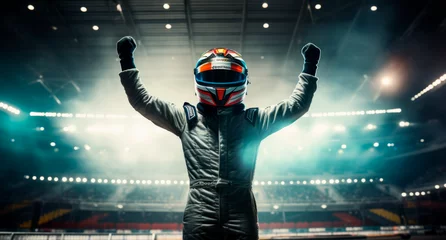 Foto op Plexiglas Race car driver celebrating the win, gran prix © GustavsMD