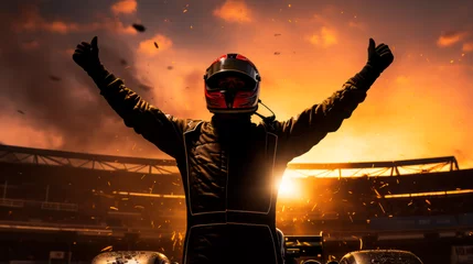 Poster Race car driver celebrating the win, gran prix © GustavsMD