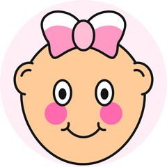 Cute baby girl face icon in flat style.