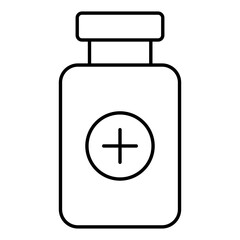 Black line art illustration of Medicine bottle icon.